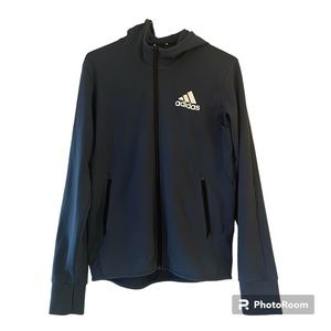 Adidas Blue Zip Up jacket With Hood Men’s Medium pockets with zipper on sides